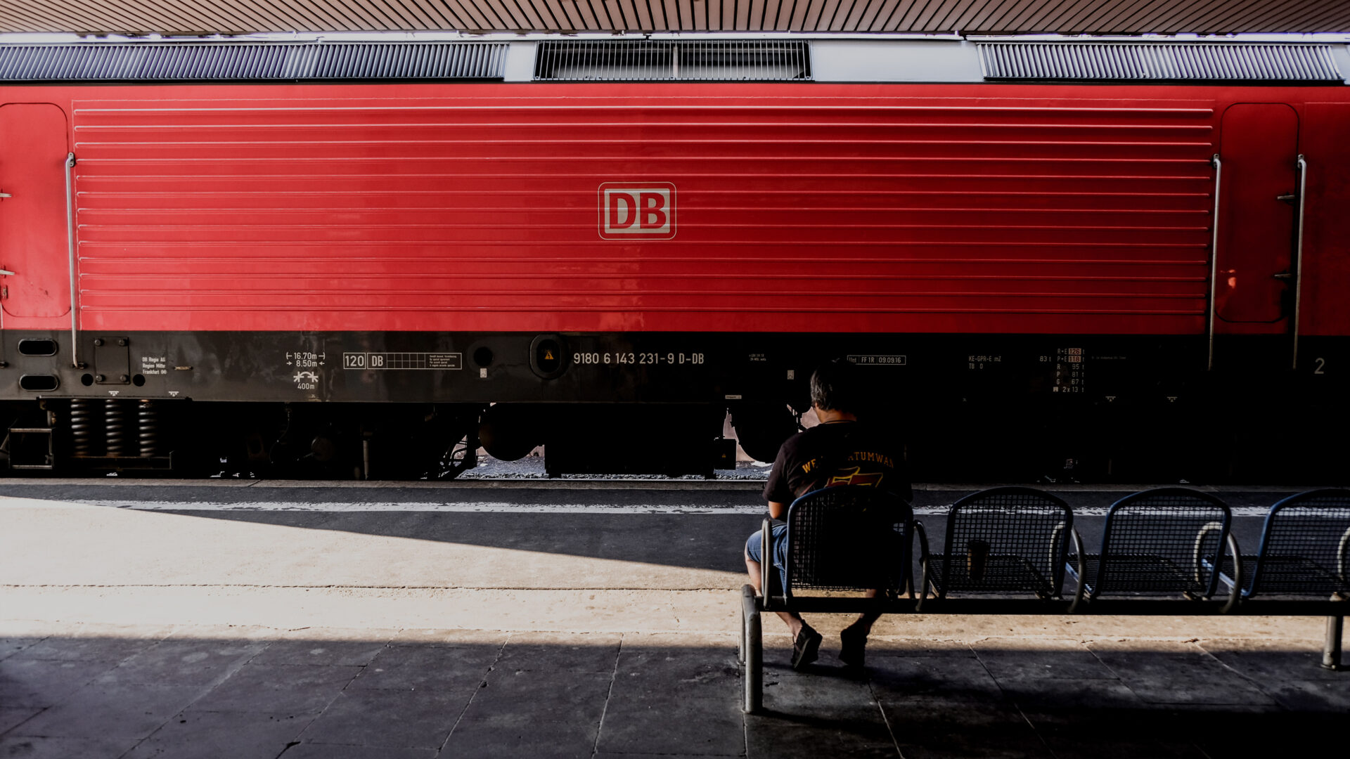 Red train at platform