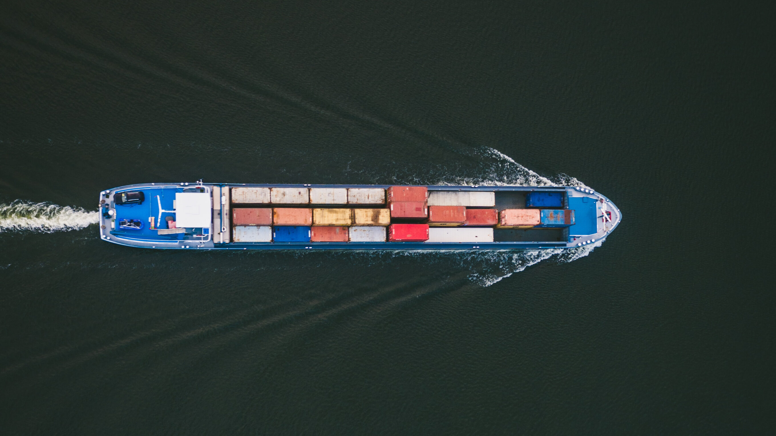 Shipping cotainers on ship aeriel view